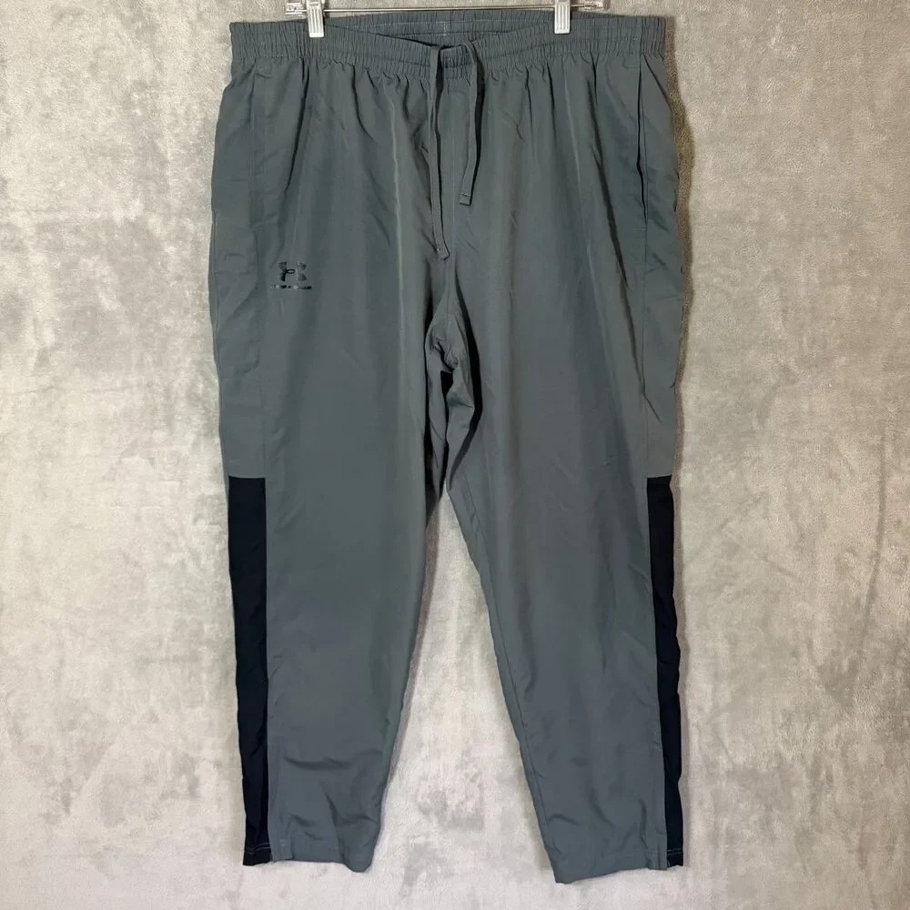 Under Armour Vital Woven Pants Mens 2XL Gray Black Zip Ankle Mesh Lined